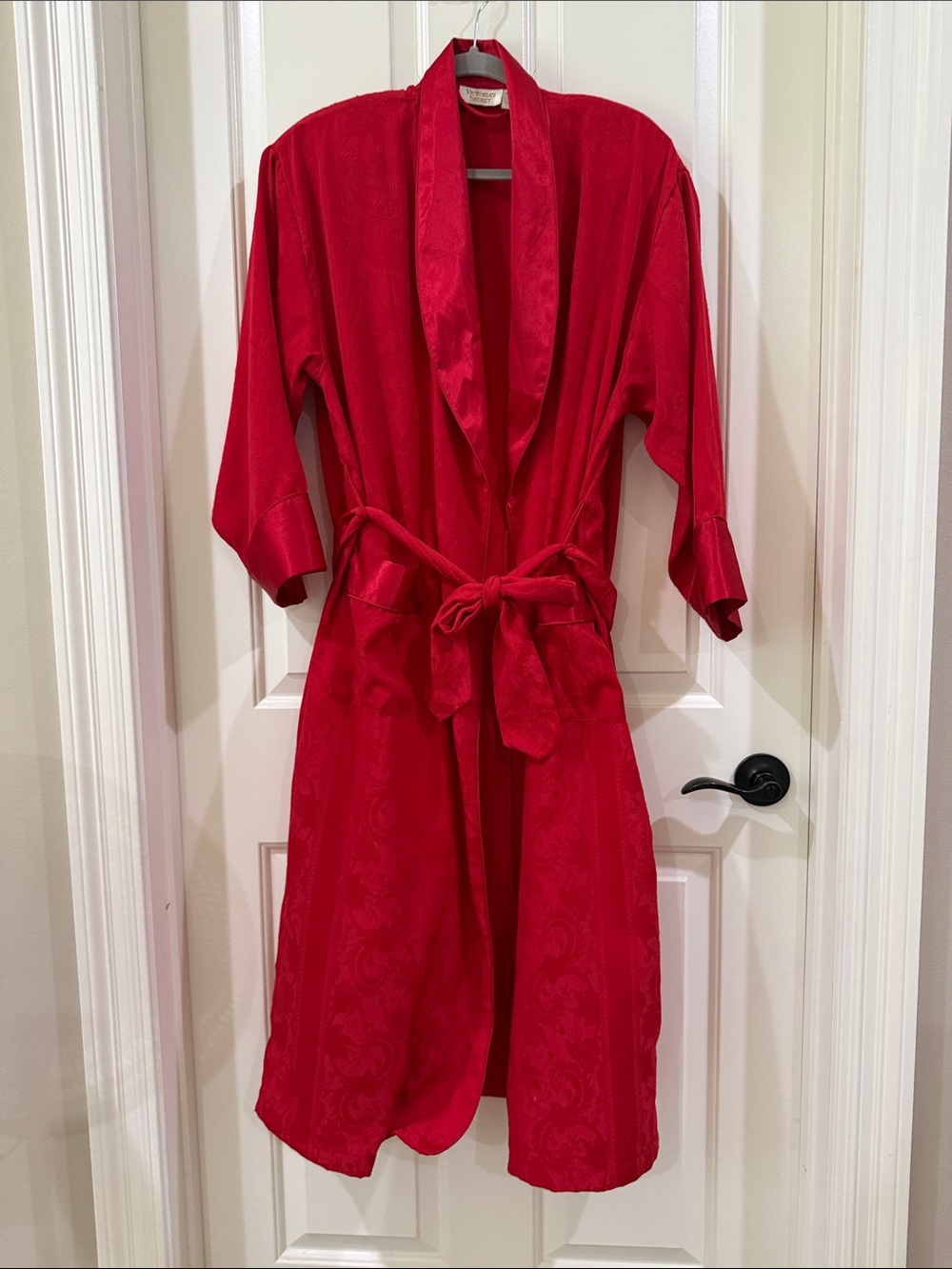 Victoria's Secret Red Satin Shawl-Collar Robe with Tie